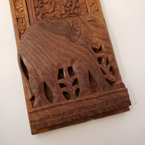 Antique Carved Wooden Elephant and Floral Expandable Book Holder from India - Picture 4 of 16